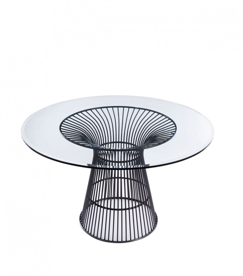 Modrest Chandler - Modern Round Glass & Black Stainless Steel Dining Table