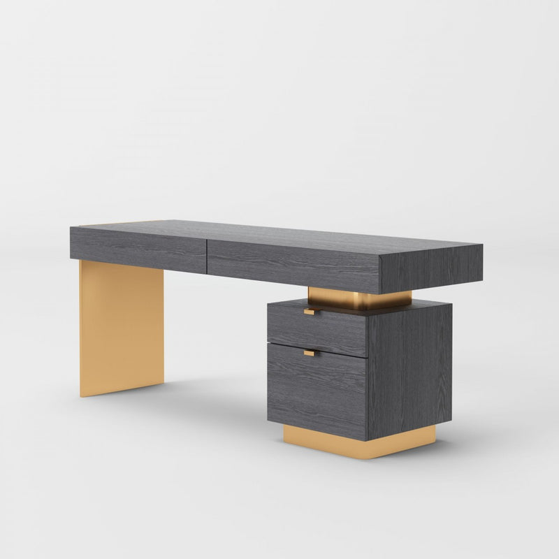 Modrest Trahan - Modern Grey Elm & Gold Office Desk