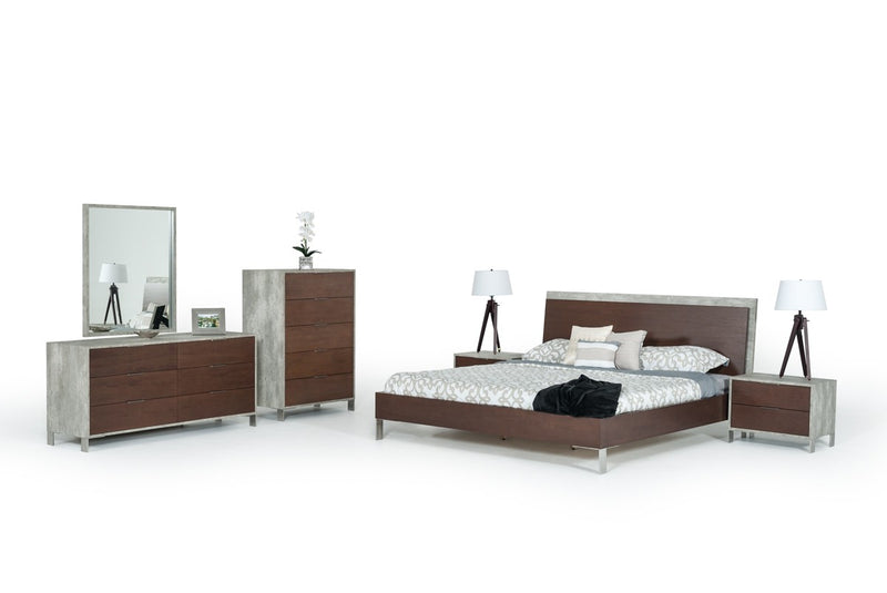 Nova Domus Conner Modern Dark Walnut & Faux Concrete Bed