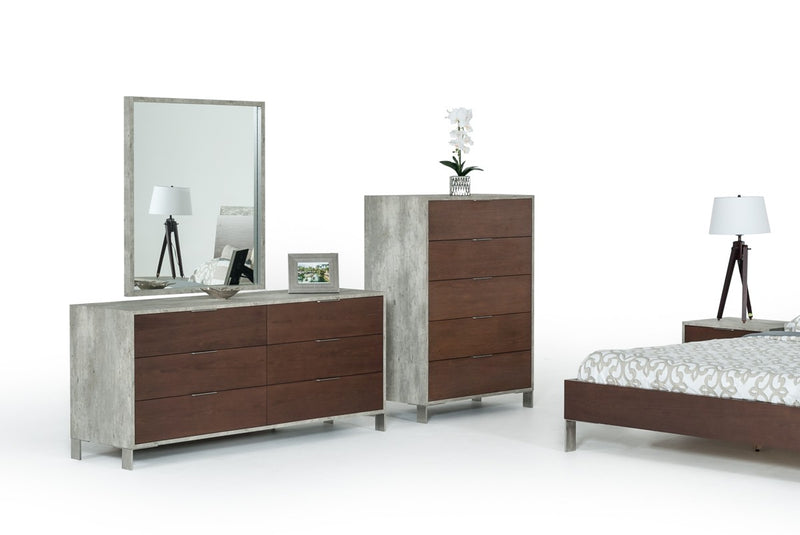 Nova Domus Conner Modern Dark Walnut & Faux Concrete Bedroom Set