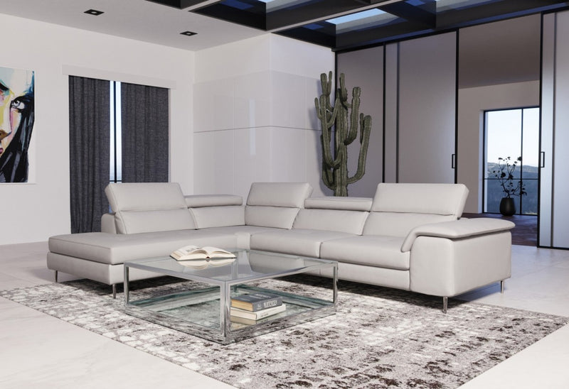 Coronelli Collezioni Viola - Italian Contemporary Grey Leather Left Facing Sectional Sofa