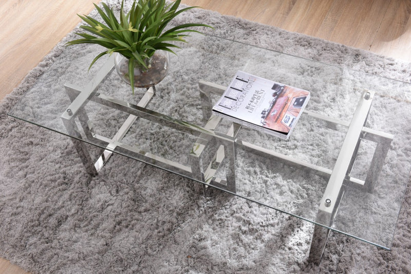 Modrest Valiant Modern Glass & Stainless Steel Coffee Table  by Hollywood Glam