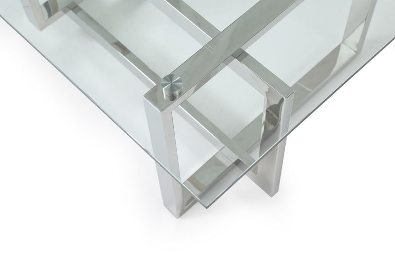 Modrest Valiant Modern Glass & Stainless Steel Coffee Table  by Hollywood Glam