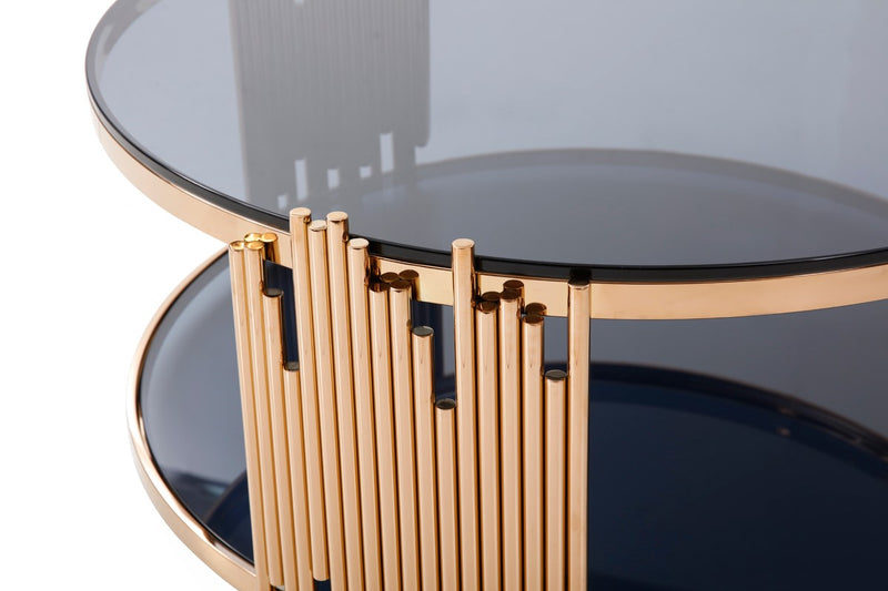 Modrest Bryce Modern Smoked Glass & Rosegold Round Coffee Table