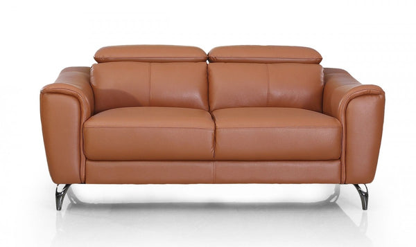 Divani Casa Danis - Modern Cognac Leather Brown Loveseat