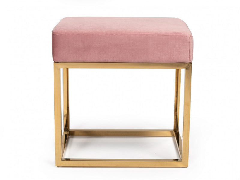 Modrest Downey Blue Velvet & Gold Stool Ottoman