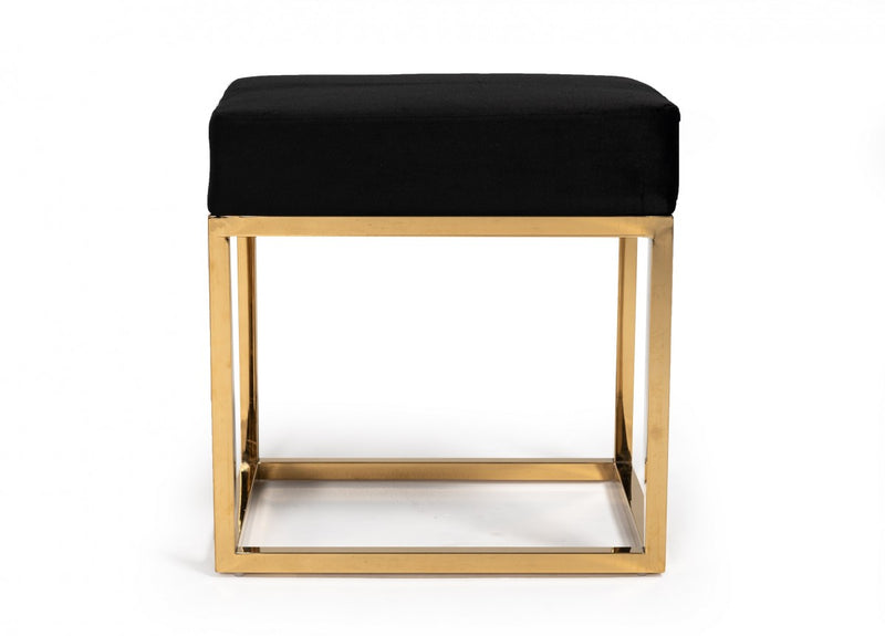 Modrest Downey Blue Velvet & Gold Stool Ottoman