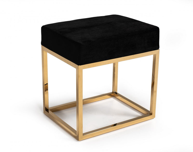 Modrest Downey Blue Velvet & Gold Stool Ottoman