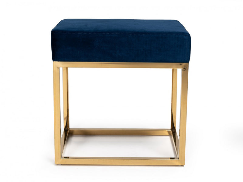 Modrest Downey Blue Velvet & Gold Stool Ottoman
