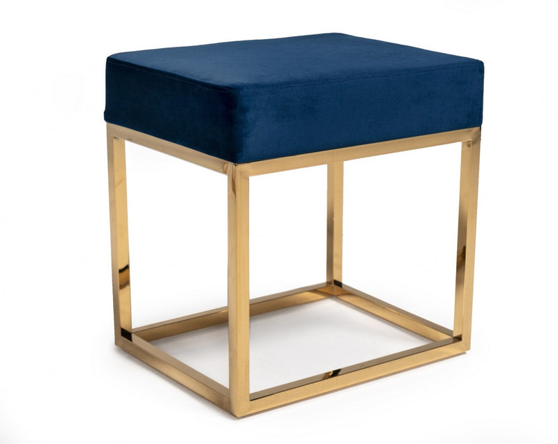 Modrest Downey Blue Velvet & Gold Stool Ottoman