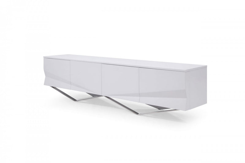 Modrest Duke - Modern White & Stainless Steel TV Stand