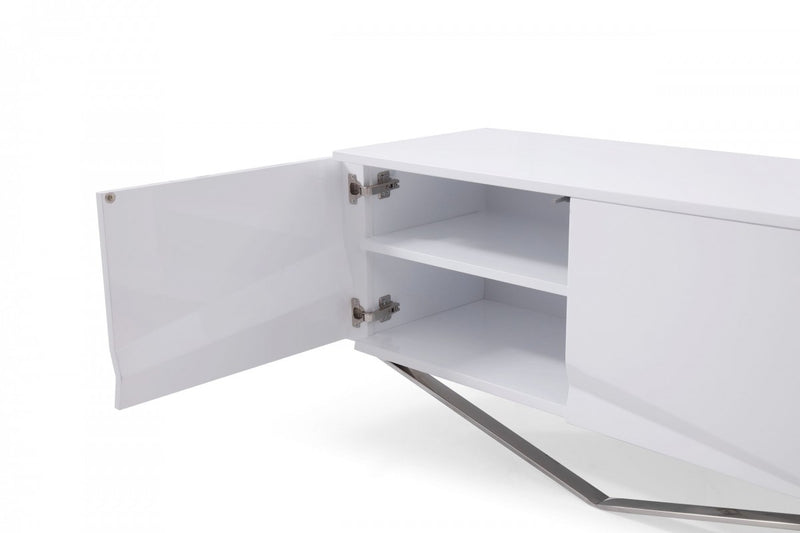 Modrest Duke - Modern White & Stainless Steel TV Stand