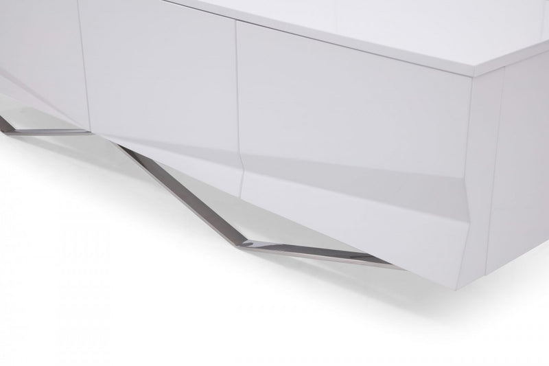 Modrest Duke - Modern White & Stainless Steel TV Stand