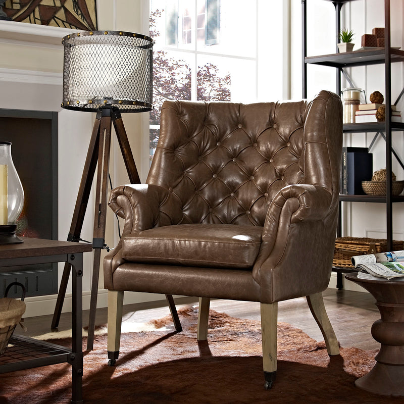 Chart Upholstered Vinyl Lounge Chair in Brown