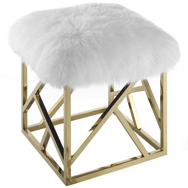 Intersperse Sheepskin Gold Frame Ottoman