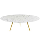 Lippa 47" Round Artificial Marble Coffee Table with Tripod Base in Gold White