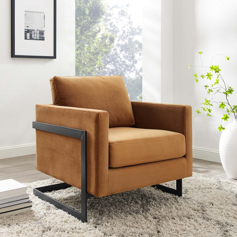 Posse Performance Velvet Accent Chair Black Cognac