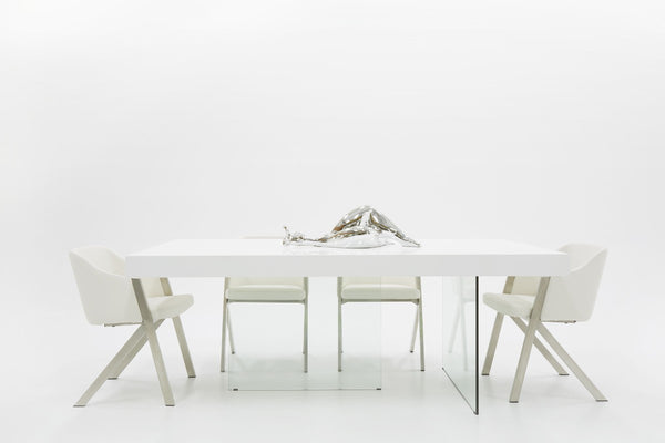 Modrest Encino Modern White & Glass Dining Table