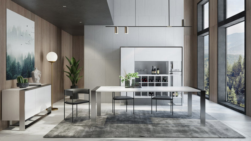 Modrest Fauna - Modern White High Gloss & Stainless Steel Chrome Dining Table