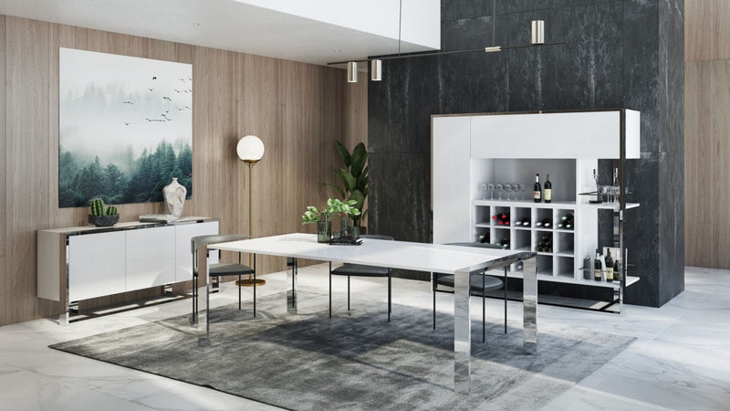 Modrest Fauna - Modern White High Gloss & Stainless Steel Buffet