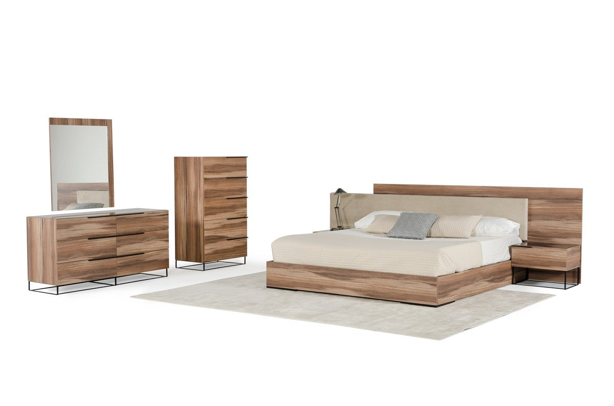 Nova Domus Matteo Italian Modern Walnut & Fabric Bedroom Set