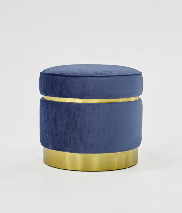 Divani Casa Tenaya Blue Velvet & Gold Ottoman