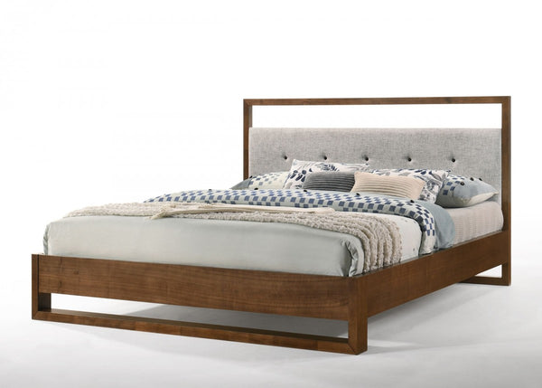 Nova Domus Falcor - Modern Grey Fabric & Walnut Veneer Bed