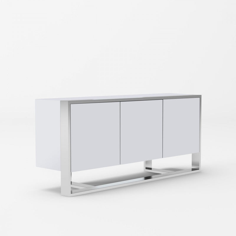 Modrest Fauna - Modern White High Gloss & Stainless Steel Buffet