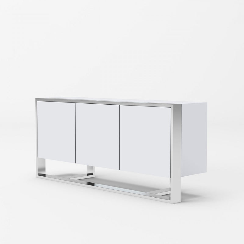 Modrest Fauna - Modern White High Gloss & Stainless Steel Buffet
