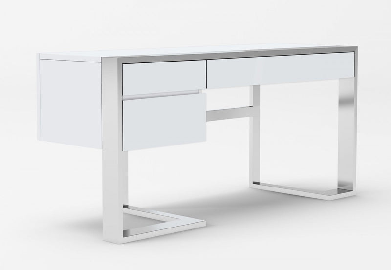 Modrest Fauna - Modern White High Gloss & Stainless Steel Desk