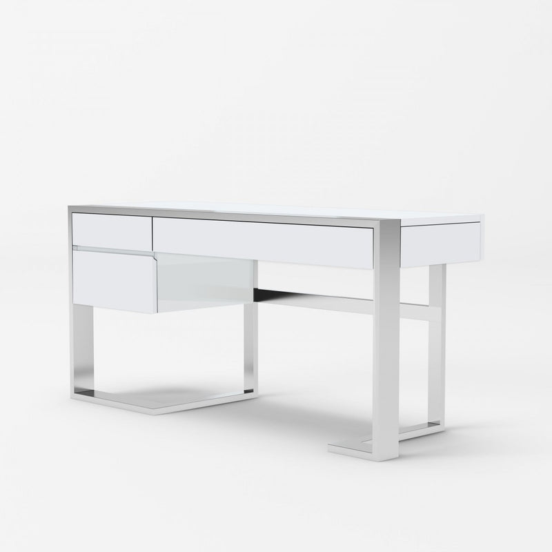 Modrest Fauna - Modern White High Gloss & Stainless Steel Desk