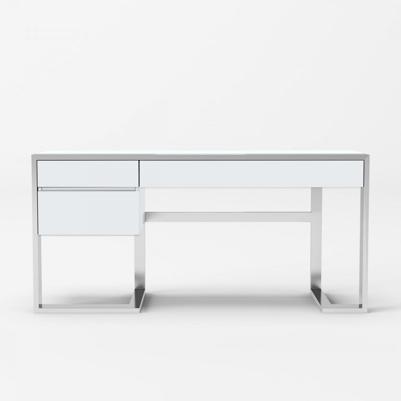 Modrest Fauna - Modern White High Gloss & Stainless Steel Desk