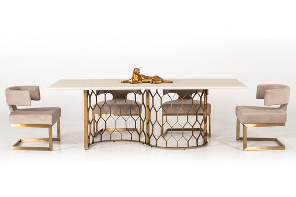 Modrest Faye Modern White Concrete & Antique Brass Dining Table