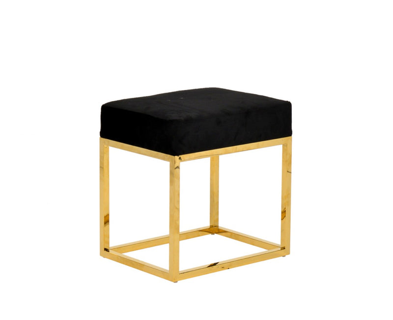 Modrest Downey Blue Velvet & Gold Stool Ottoman