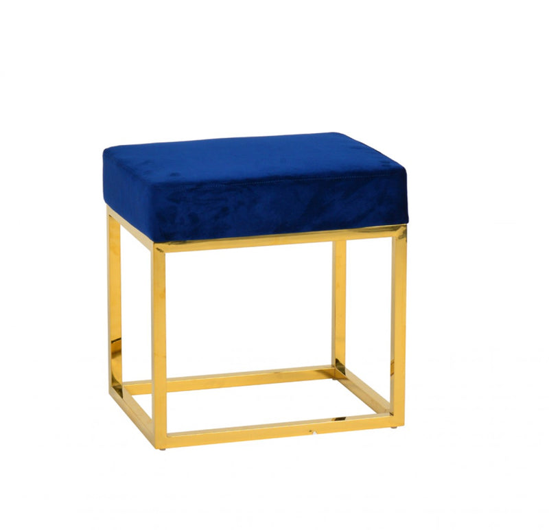Modrest Downey Blue Velvet & Gold Stool Ottoman