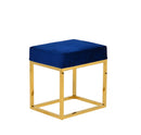 Modrest Downey Blue Velvet & Gold Stool Ottoman