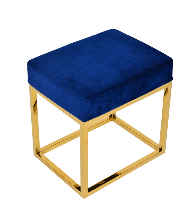 Modrest Downey Blue Velvet & Gold Stool Ottoman