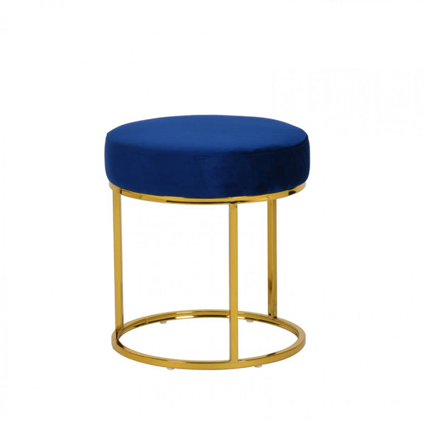Modrest Elmont Blue Velvet & Gold Stool Ottoman