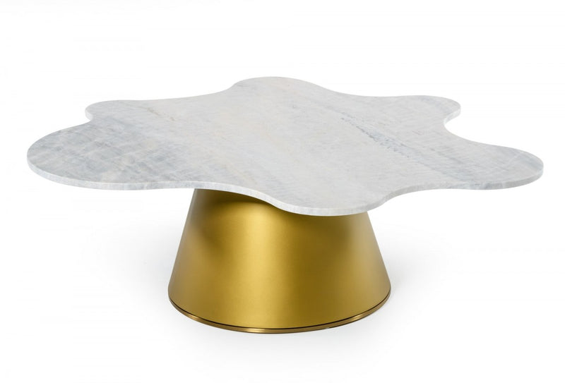 Modrest Gabbro High - Glam White Marble and Gold Coffee Table