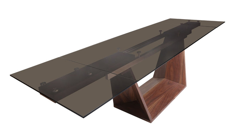 Modrest Babia Modern Smoked Glass & Walnut Extendable Dining Table