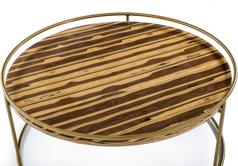 Modrest Gilcrest - Glam Brown and Gold Marble Coffee Table  by Hollywood Glam