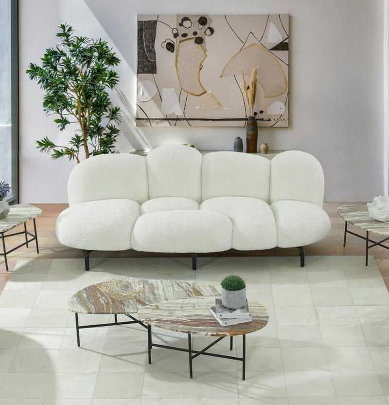Divani Casa Glaster - Contemporary White Sherpa 88" Bubble Sofa  by Hollywood Glam