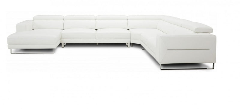 Divani Casa Hawkey - Contemporary White Full Leather U Shaped Left Facing Sectional Sofa