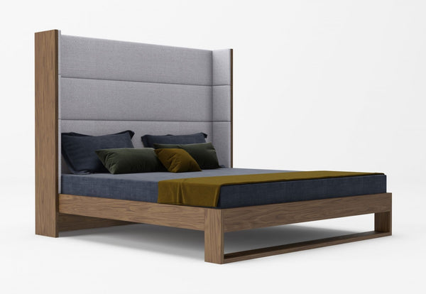 Modrest Heloise - Contemporary Grey Fabric & Walnut Trim Bed