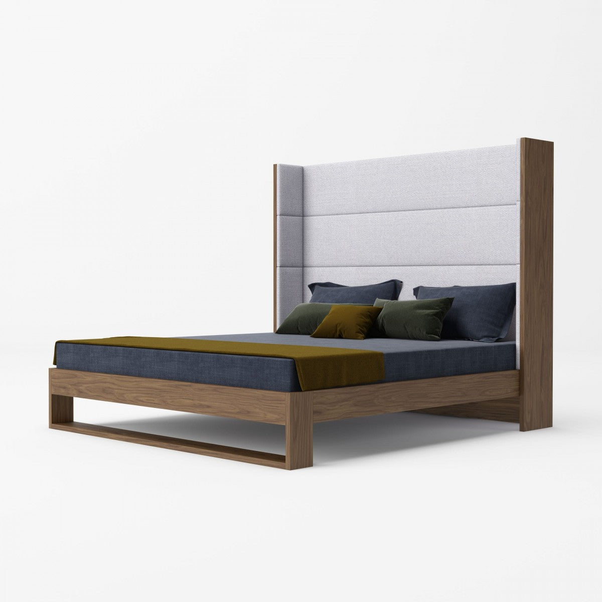 Modrest Heloise - Contemporary Grey Fabric & Walnut Trim Bed