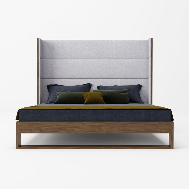 Modrest Heloise - Contemporary Grey Fabric & Walnut Trim Bed