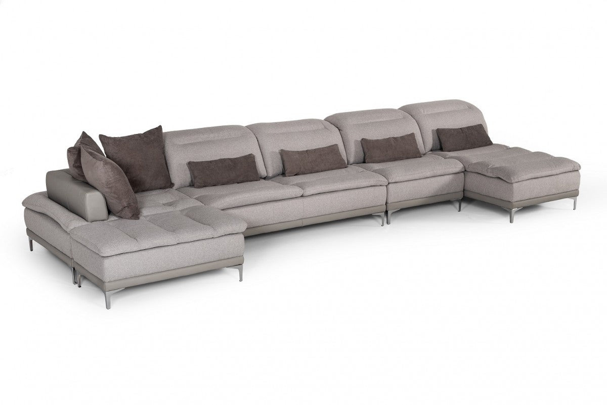 David Ferrari Horizon - Modern Grey Fabric + Grey Leather U Shaped Sectional Sofa  by Hollywood Glam