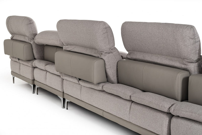 David Ferrari Horizon - Modern Grey Fabric + Grey Leather U Shaped Sectional Sofa