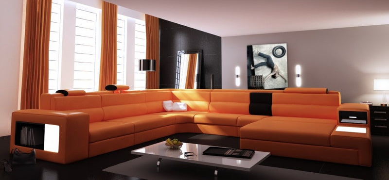 Divani Casa Polaris - Contemporary Bonded Leather U Shaped Sectional Sofa with Lights