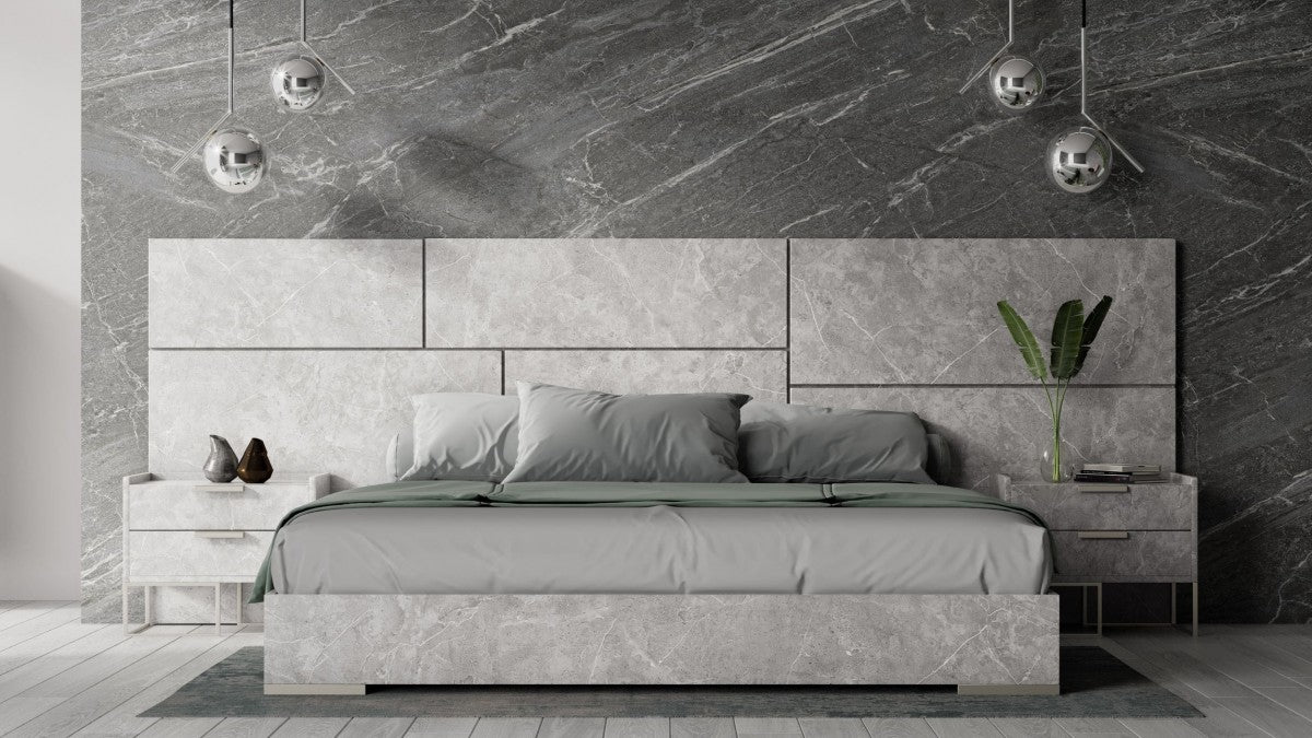 Nova Domus Marbella - Italian Modern Grey Marble Bed w/ 2